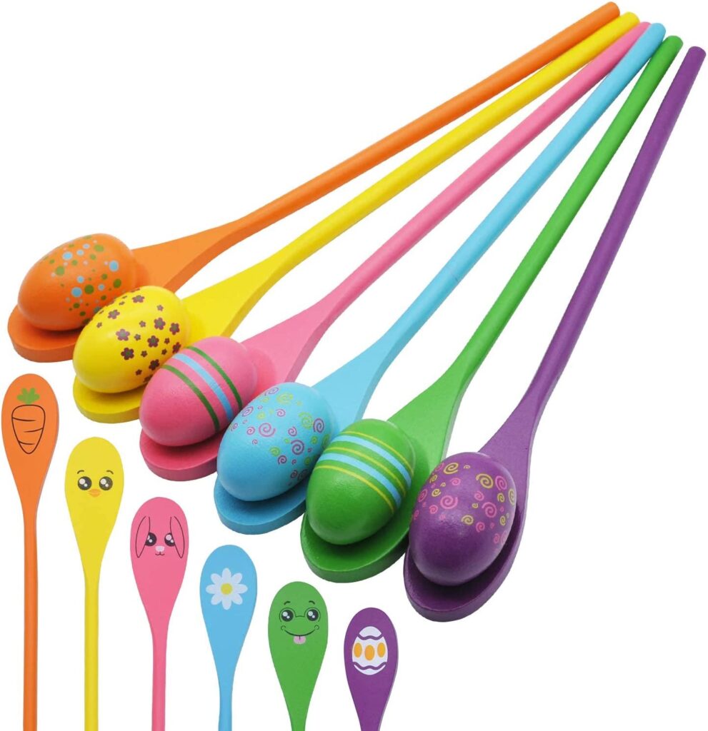 Easter Egg and Spoon Race Game Set; 6 Eyeballs and Spoons with Assorted Colors for Kids and Adults Halloween Outdoor Fun Games, Party Favor Supplies, Classroom Activities, easter gifts, easter gift ideas, easter gifts for kids