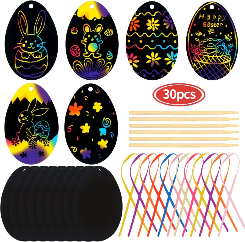 30 Pieces Easter Scratch Art Egg Decorations, easter ggifts, easter gifts for kids