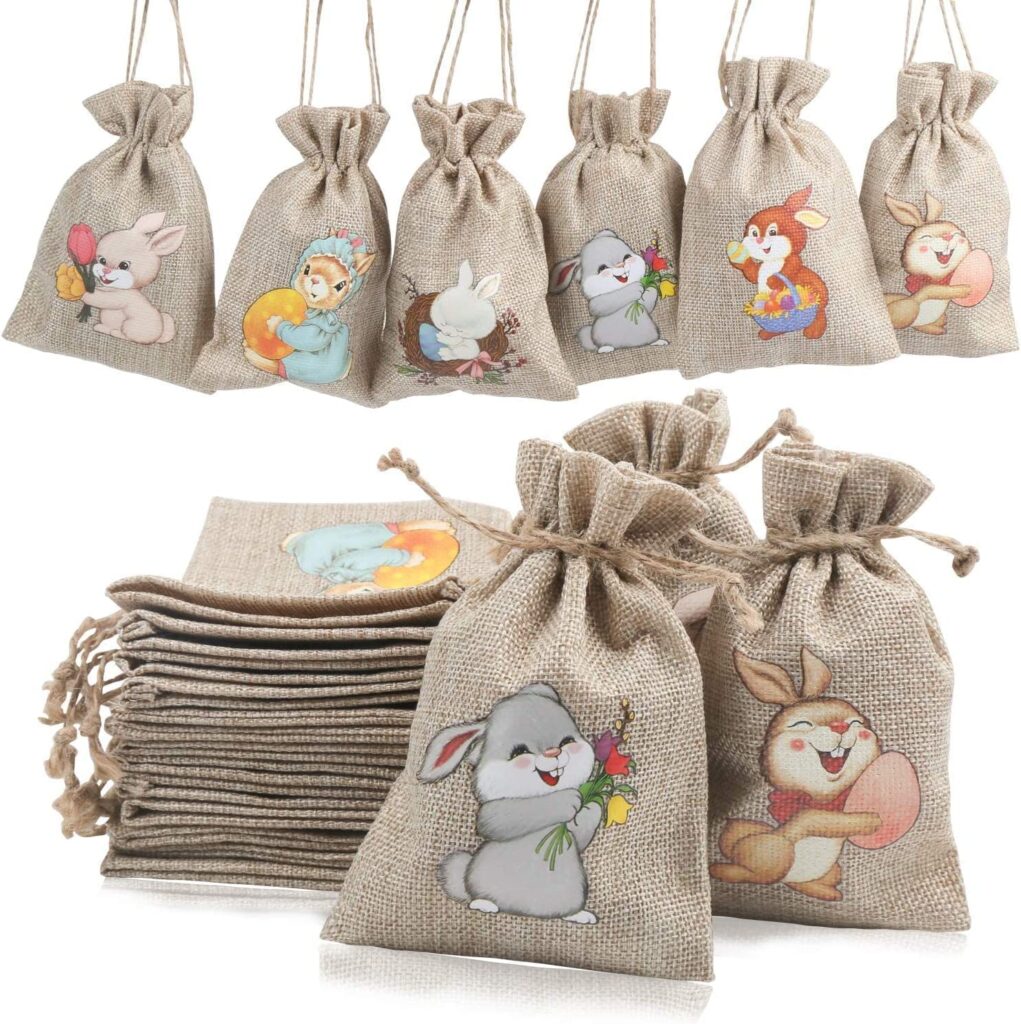 12 Easter Jute Burlap Drawstring Bags , Small Easter Sweet Gift Bags for Kids Party Favor, easter gifts, easter gifts for kids