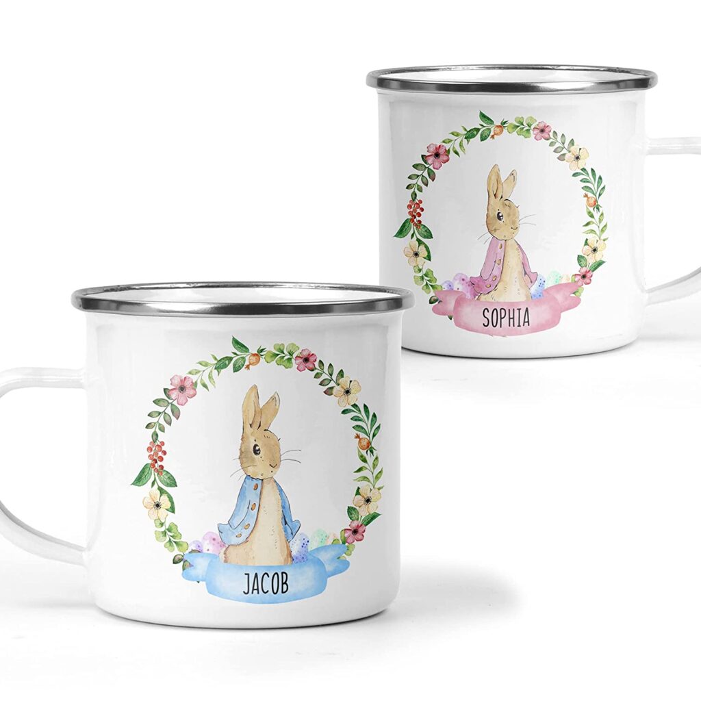 Personalised Easter Bunny Mug with Name, Custom Easter Hot Chocolate Mug, Kids Easter Cup, Easter Gift, Easter Decor, Children's Enamel Mug, WeKurate.com, Gifts for Easter, easter gifts, easter gifts for kids, 