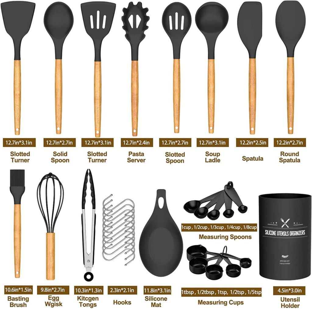 Umite Chef Kitchen Cooking Utensils Set, 33 pcs Non-Stick Silicone Cooking Kitchen Utensils