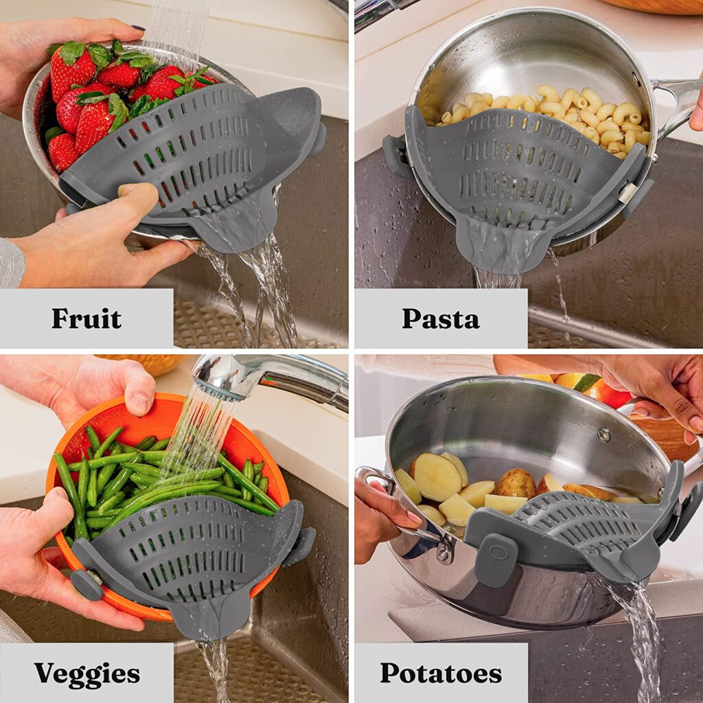 Kitchen Gizmo Snap N Strain Pot Strainer and Pasta Strainer, Kitchen Colander