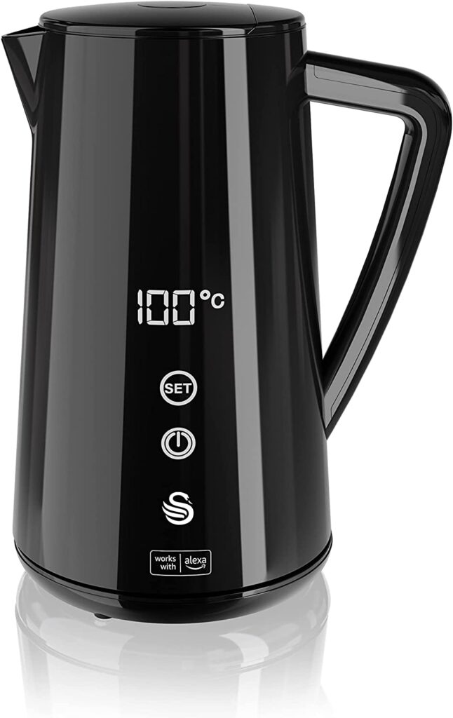 Swan Alexa Smart Kettle, Amazon Exclusive, LED Touch Display, Keep Warm Function, Stainless Steel Insulated Wall